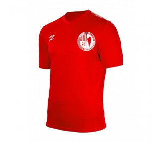 Camiseta de entrenamiento UE Olot de manga corta y cuello de pico Umbro Baikal en color rojo con escudo transfer.