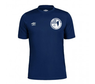 Camiseta de entrenamiento de manga corta y cuello de pico UE Olot Umbro Oblivion en color azul marino con escudo transfer.