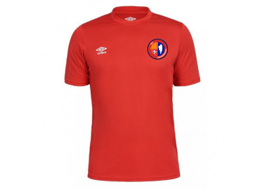 Camiseta primera equipación fútbol UE Olot Umbro Oblivion en color rojo sin patrocinadores.