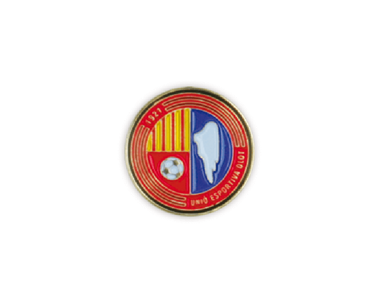 Pin con el escudo de la UE Olot de 2 cm. de diámetro.
