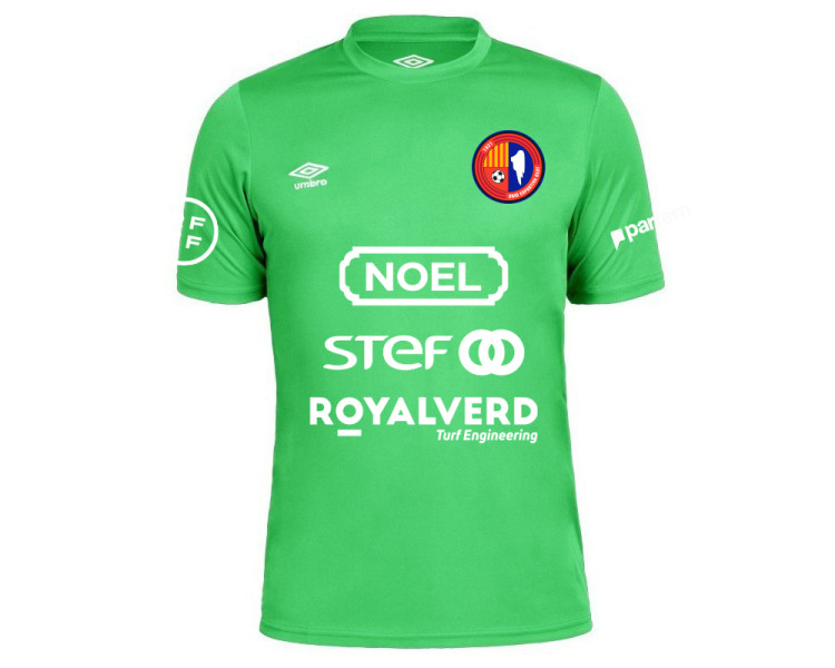 Camiseta portero primera equipación fútbol UE Olot Umbro Oblivion en color verde.