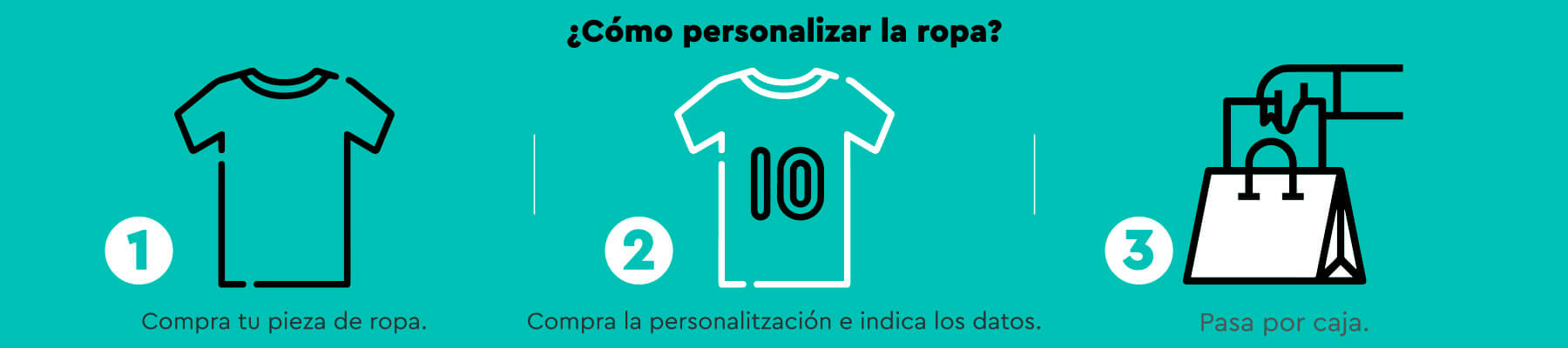Personalitzar tu ropa es muy fácil. Compra la camiseta que más te guste. Compra la personalización e indica tus datos. Pasa por caja y listo!